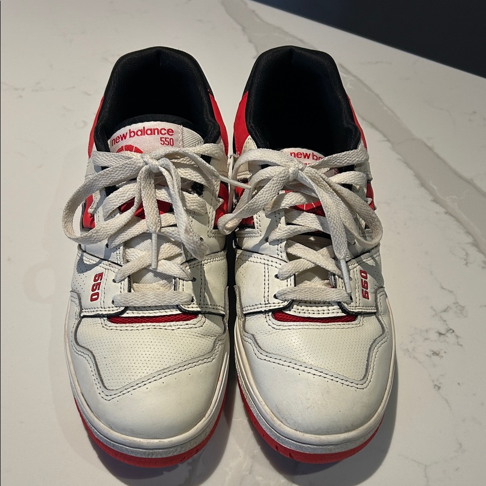 New Balance 550 White and Red Athletic Shoes